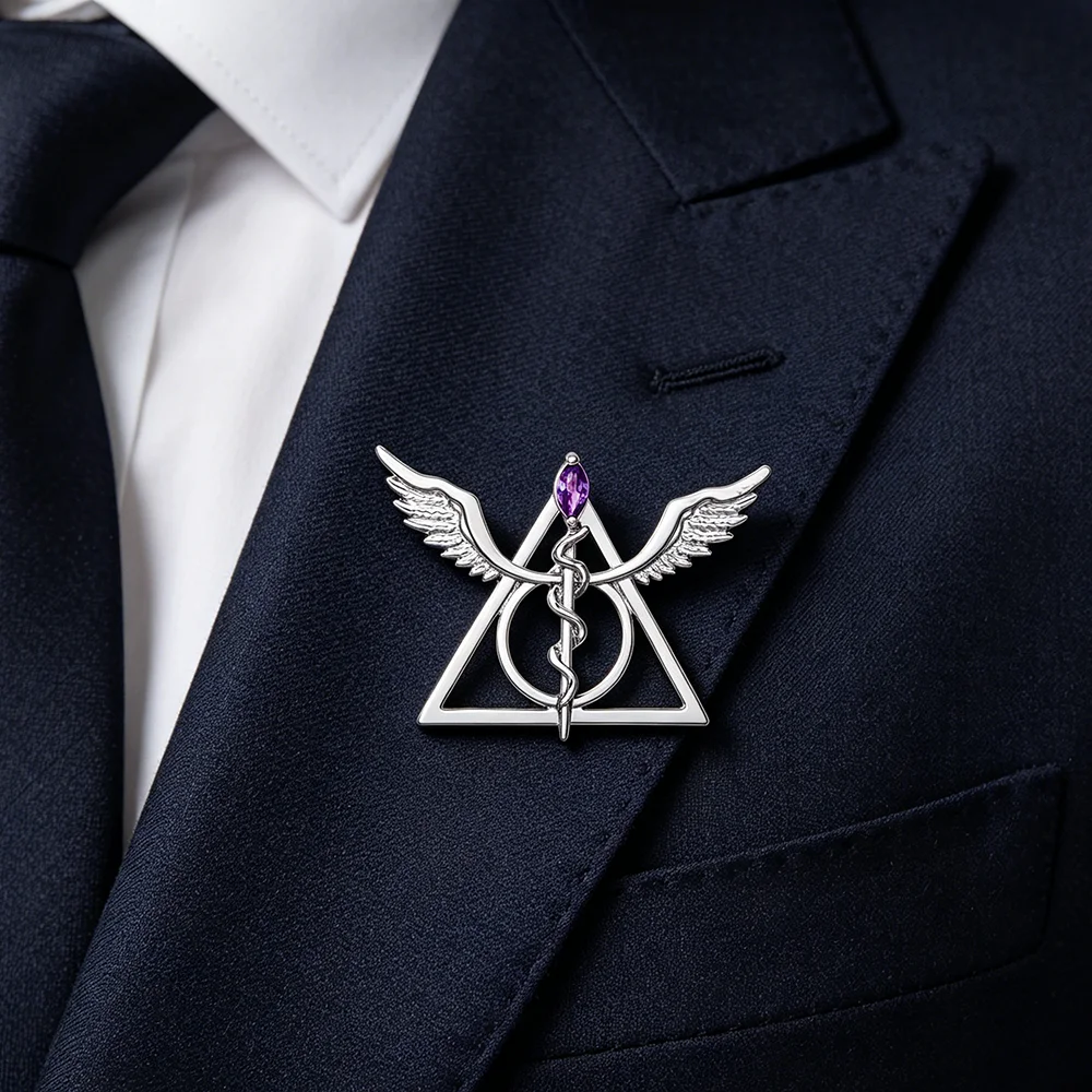 DCARZZ Triangle Caduceus Medical Pin Brooch with Crystal Snake Wing Badge Medicine Jewelry for Doctor Nurse