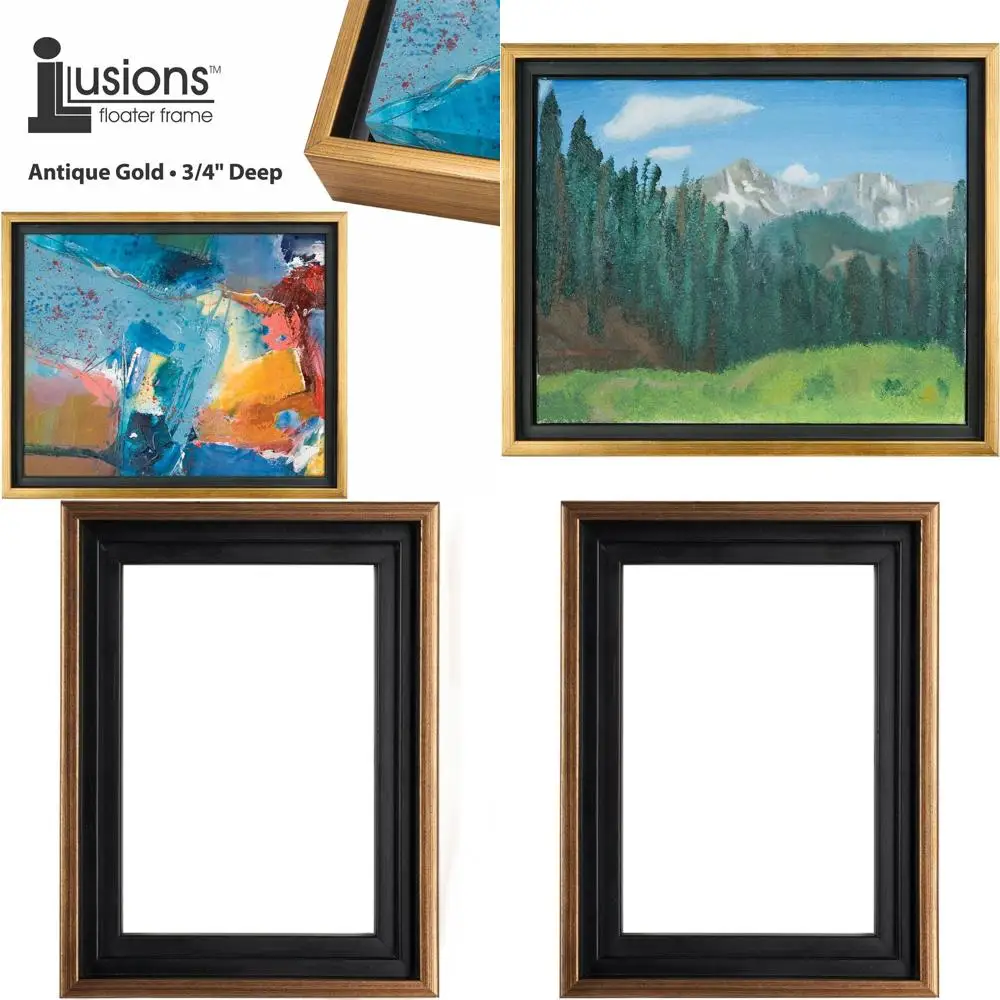 Marco flotante compuesto de madera de oro antiguo 16x20 para televisores profundos 3/4 con kit para colgar