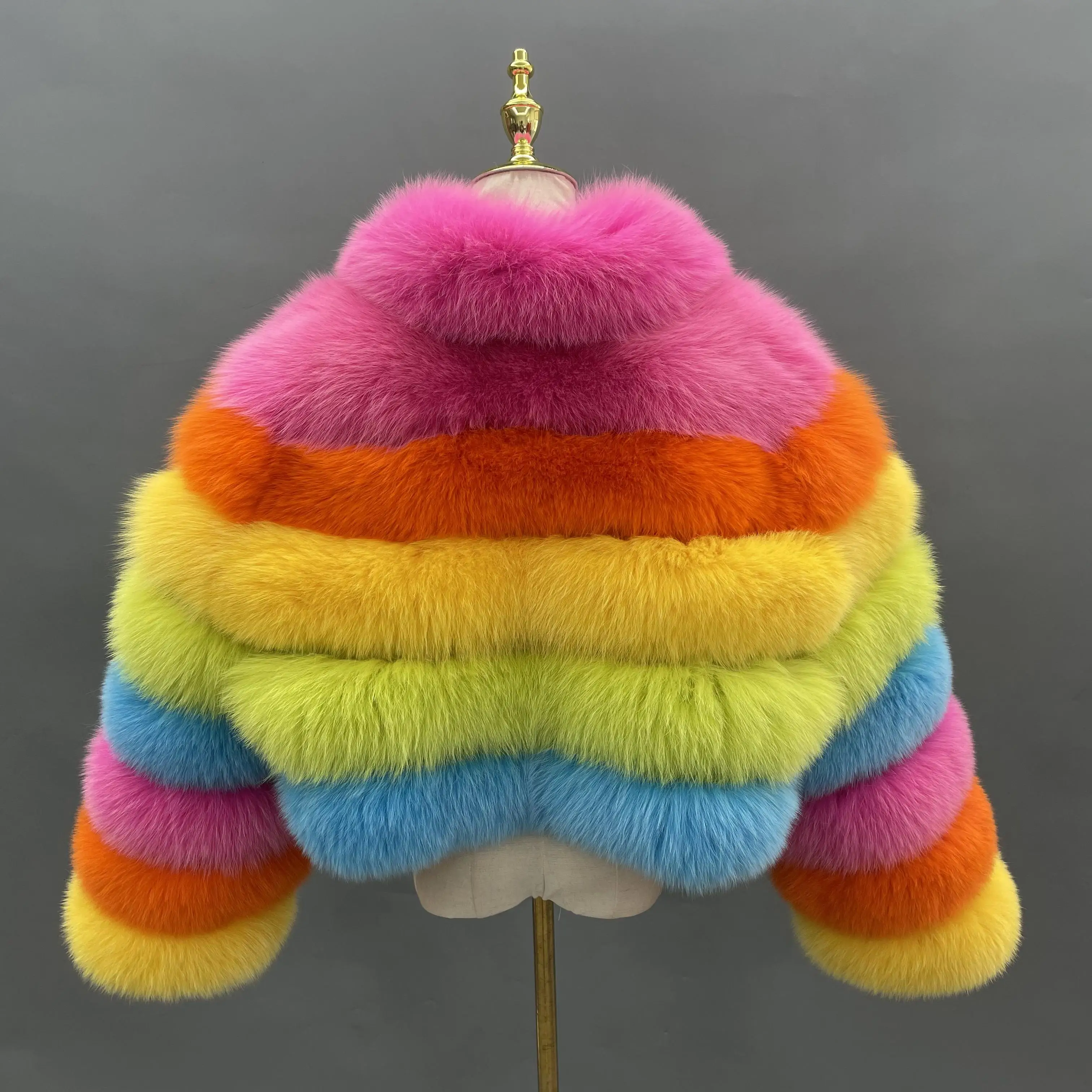 JANEFUR 천연 모피 코트 여성용 레인보우 패션 럭셔리 크롭 리얼 폭스 퍼 재킷 도매 겨울 여성 코트