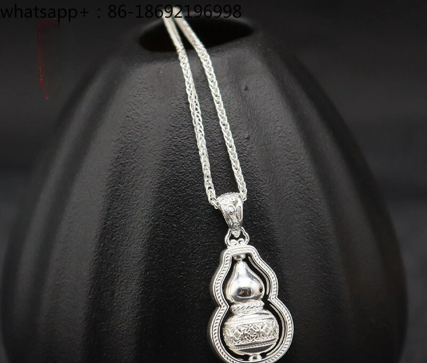 

999 Sterling Silver Gourd Pendant Transfer Intangible Cultural Heritage Handmade Filigree Rotatable Gourd Necklace