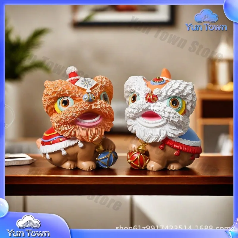 Creative Guochao Lion Dance Pair of Ornaments Tea Pet Car Desktop Decoration Cute Home Accessories Gift Entrance Decoration