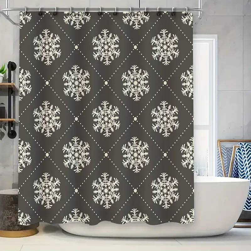 

HI-Snowflake Bath Shower Curtain Decorative Polyester Fabric Waterproof White Flowers Design Home Decor Window Treatment Gray 72