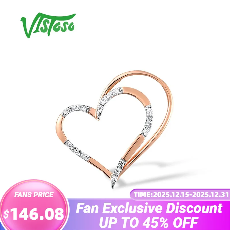 

VISTOSO Genuine 18K 750 Rose Gold Pendant For Women Sparkling Diamond Double Heart Pendant Concise Love Gift Trendy Fine Jewelry