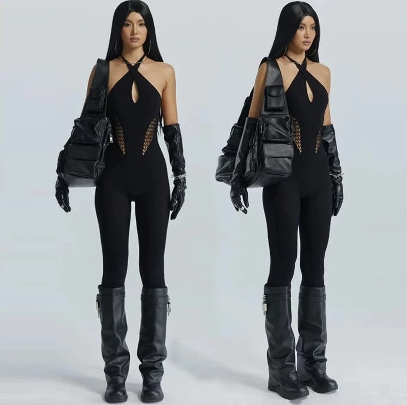 

Sexy Hollow out Cross Low Cut Bal Bodycon Long Pants Club Girl k Sle High Waist Long Pants Women's Jumpsuits