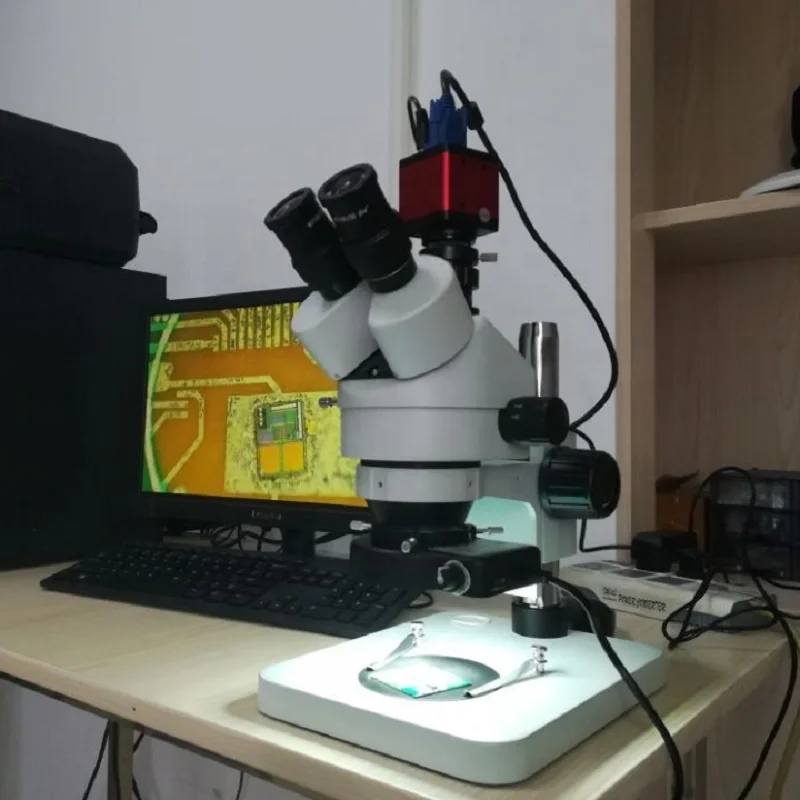 BD-45T1  7X-45X trinocular stereo microscope 0.7X-4.5x lens for industrial inspection with camera and LED ring light