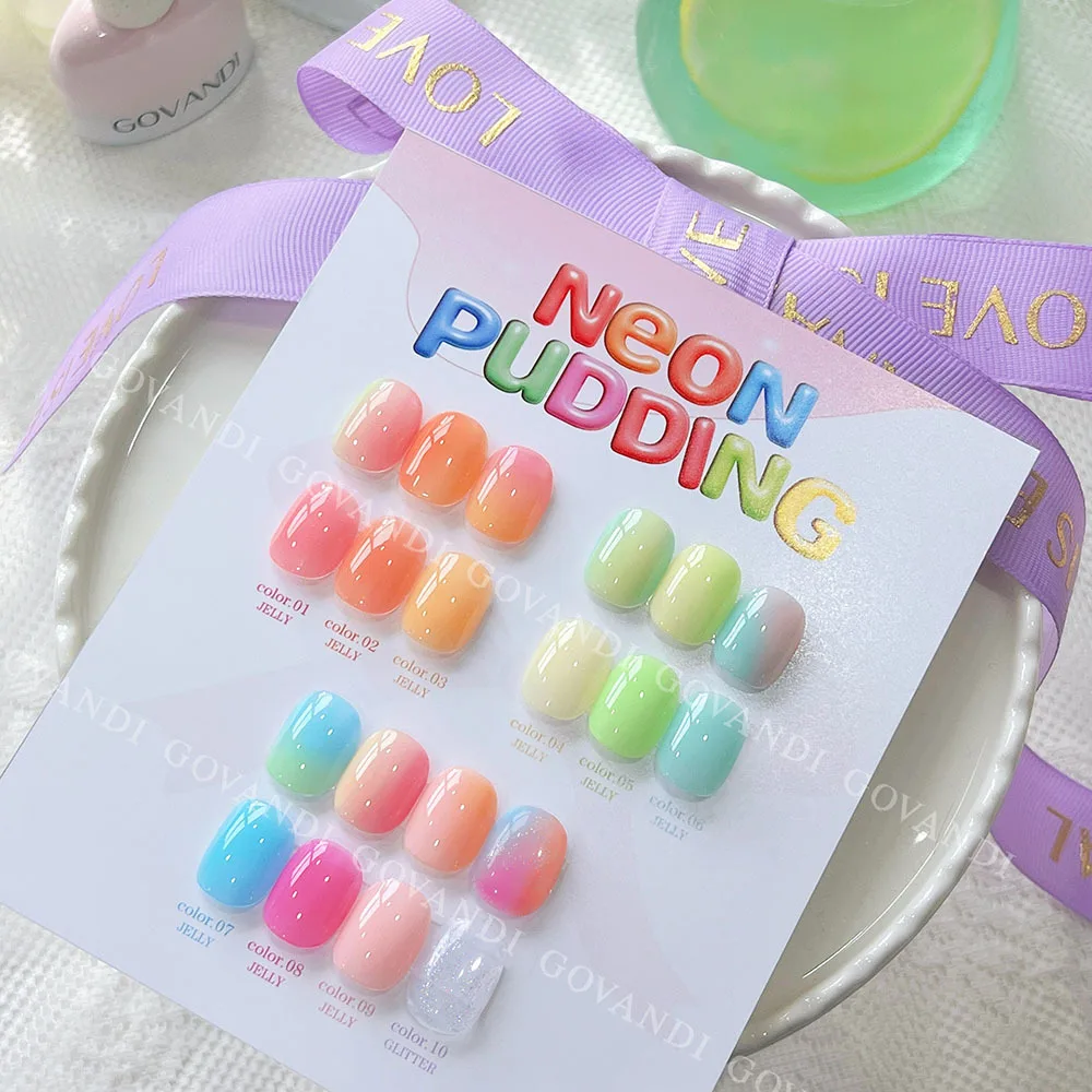 Spring Summer 10pcs Ice Cream Gel Nail Polish Set Soak Off Transparent Glitter Color UV LED Varnishes Nail Art Candy Gel Polish