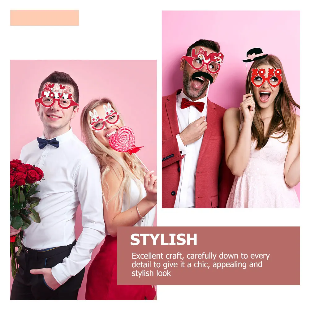 

12pcs Paper Glasses Props Valentine Themed Eyeglasses Fun Party Accessories Photo Shoot Supplies Chic Design Safe Materials