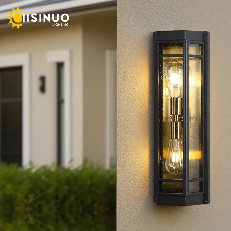 Waterproof Outdoor Wall Light 2-Head E27 Rust-Resistant Sconces H53cm Black Exterior Lighting for Garden Patio Villa Gate Decora