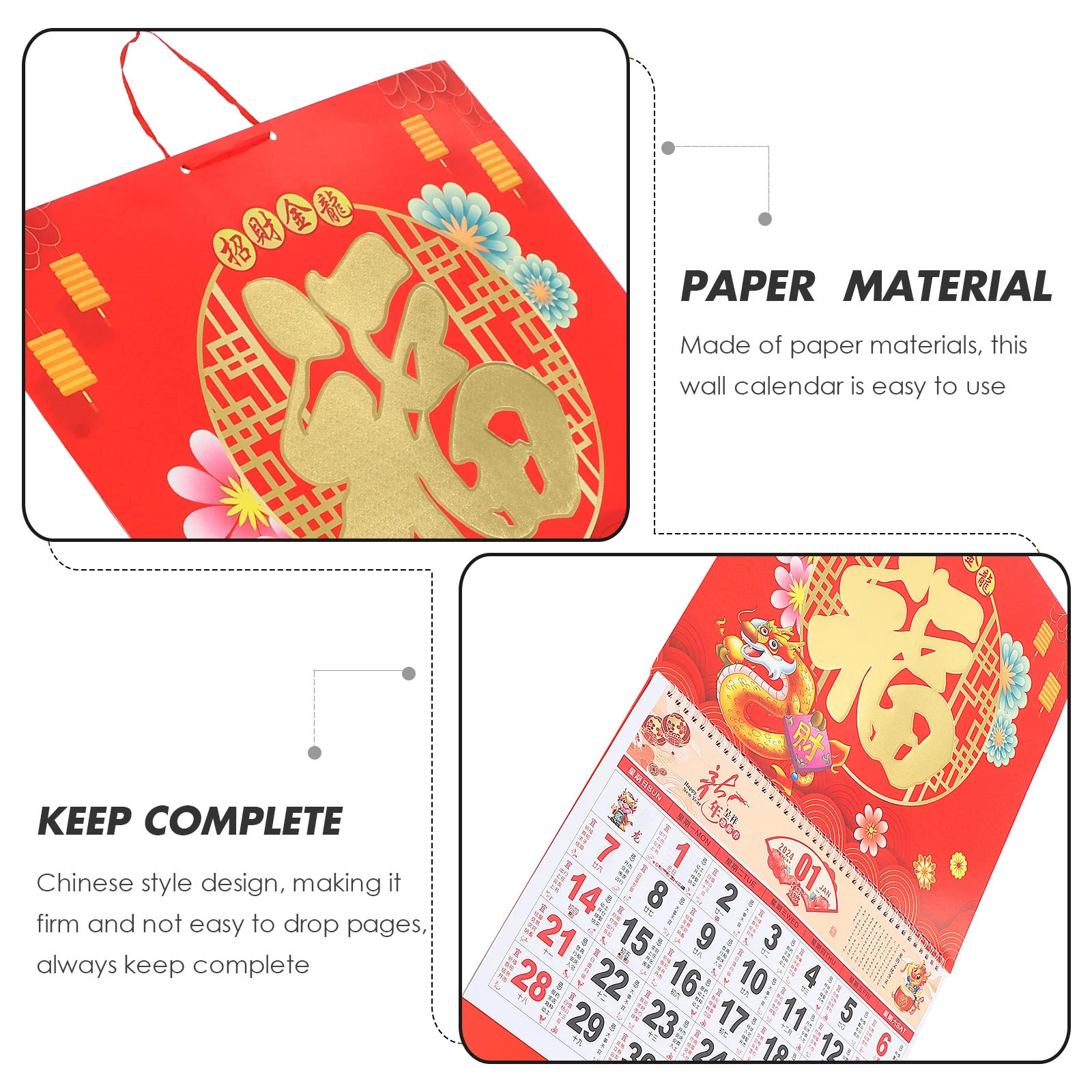 

Calendar Traditional Wall Hanging Monthly Chinese Style Home Accessory Office Household