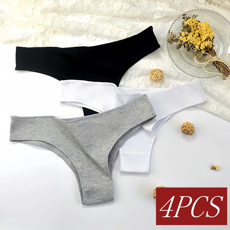 

4PCS/Set Women Seamless Panties Soild Color Underwear Female Cotton Underpants Low Waist Pantys M-XL Briefs Sexy Lingerie