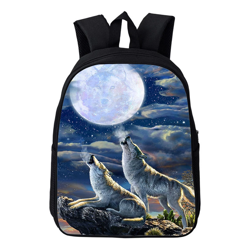 Angry Wolf-Mochila escolar con estampado 3D de lobo aullante para niños y niñas, morral impermeable para guardería