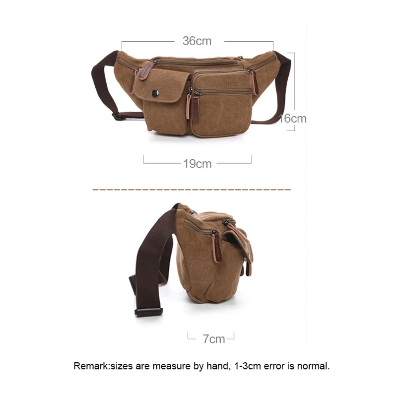 Mode Casual Canvas Tailleset Borsttas Heren En Dames Effen Kleur Rits Veelzijdige Één Schouder Crossbody Rugzak Outdoor