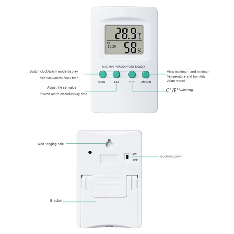 

Classy-Multi-Function Digital Temperature And Humidity Meter With Clock Humidity Temperature ℃/℉ Function For Family And Office