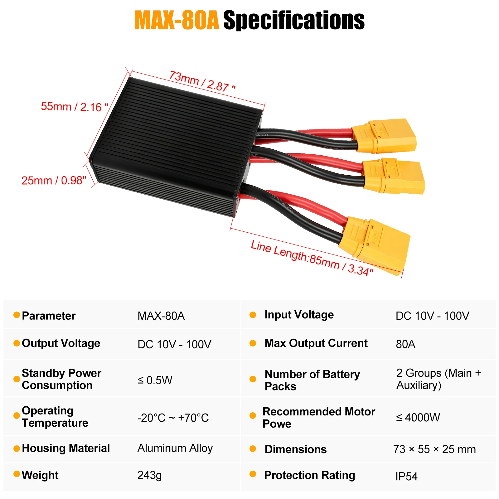 E-Bike Dual-Batterie-Balanciermodul XT90 Anschlussadapter Dual-Batterie-Entladung, Konvertierung für Elektrofahrräder 50A/80A/100A – Detail 4