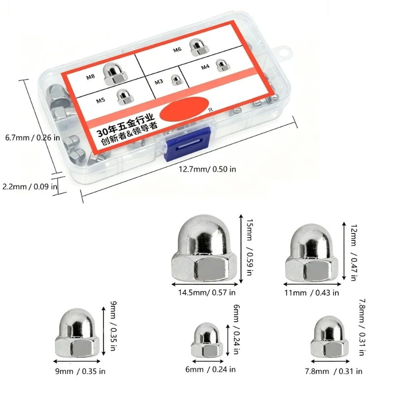  Enclosed End Hardware Fasteners, Acorn Cap Nut for Equipment Assembly Tasks