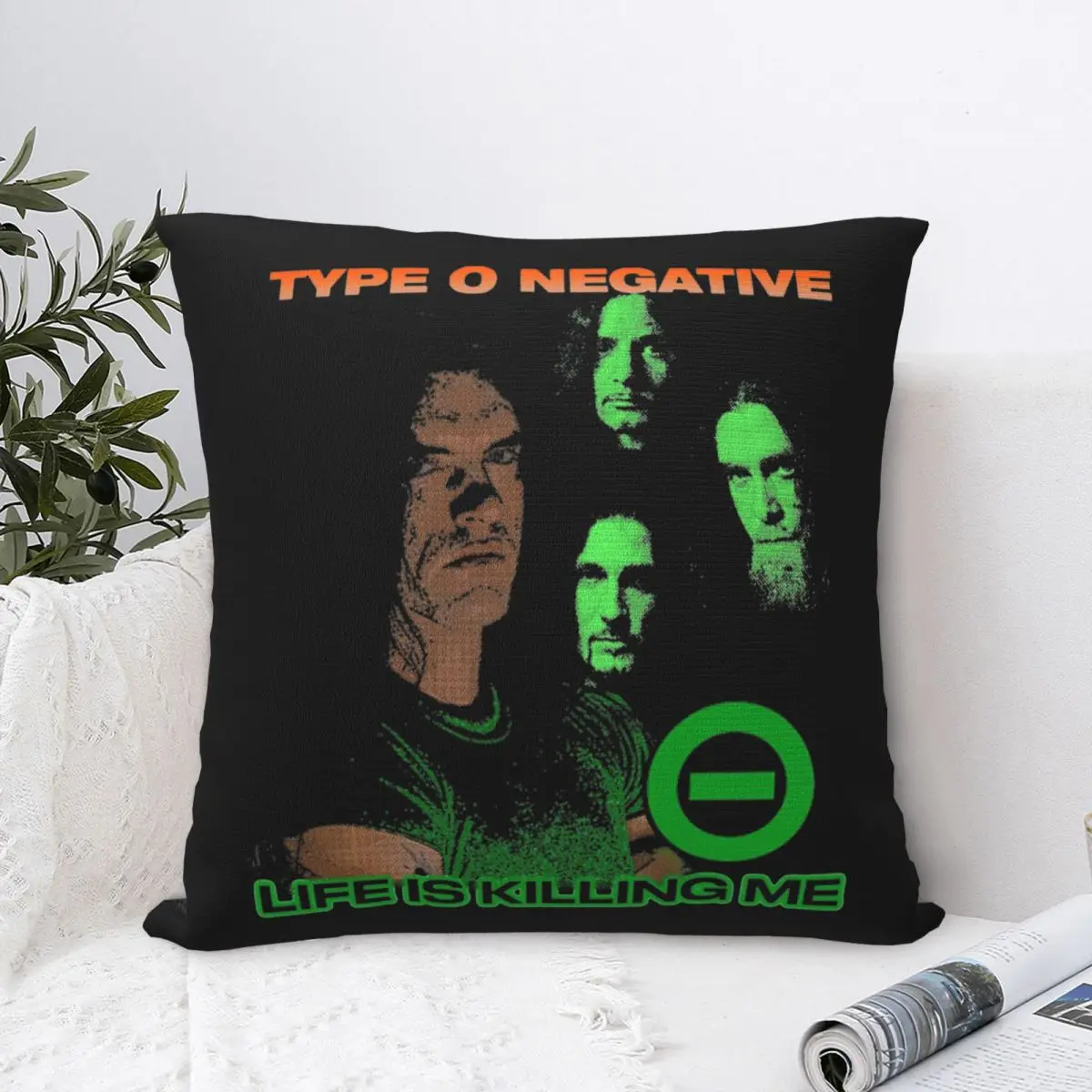 Type O Negative Life Is Killing Me Pillow Cases Goth Metal Music Cushion Cover Zipper Decorative Pillowcase for Home 40x40cm