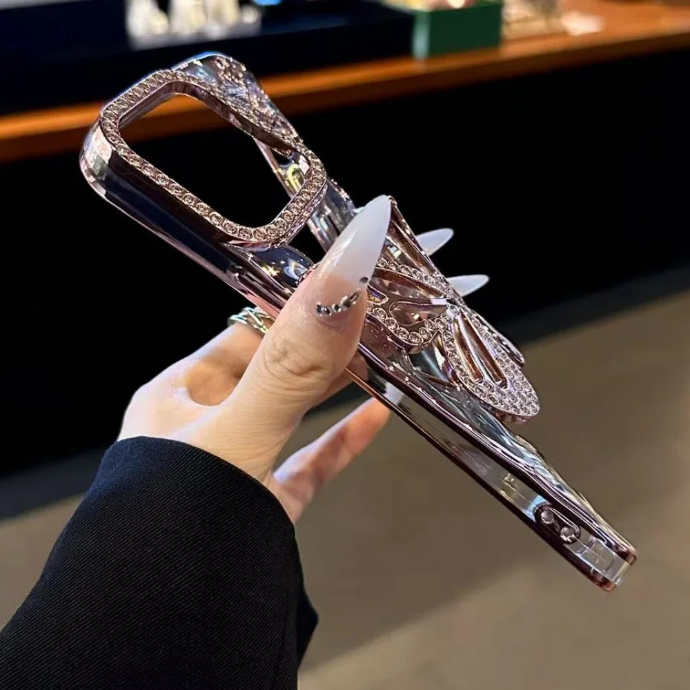 Transparent Butterfly Full Diamond Case for iPhone 17 Air 16 15 14 13 12 Pro Max Plus 17Pro Shiny Rhinestone Aesthetic Cover