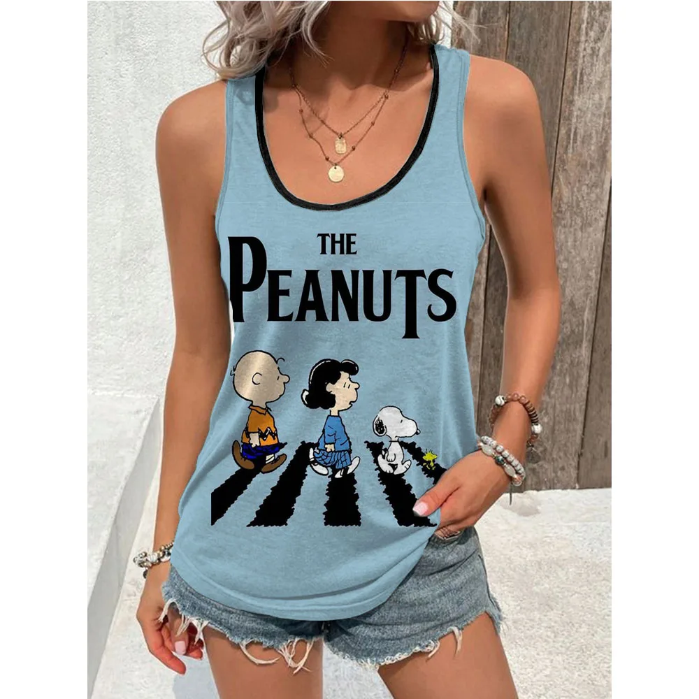 MINISO Summer Women Cartoon Snoopy Tank Tops Tees Fashion Sleeveless Clothing Oversized Streetwear Female Casual Outfit Vest