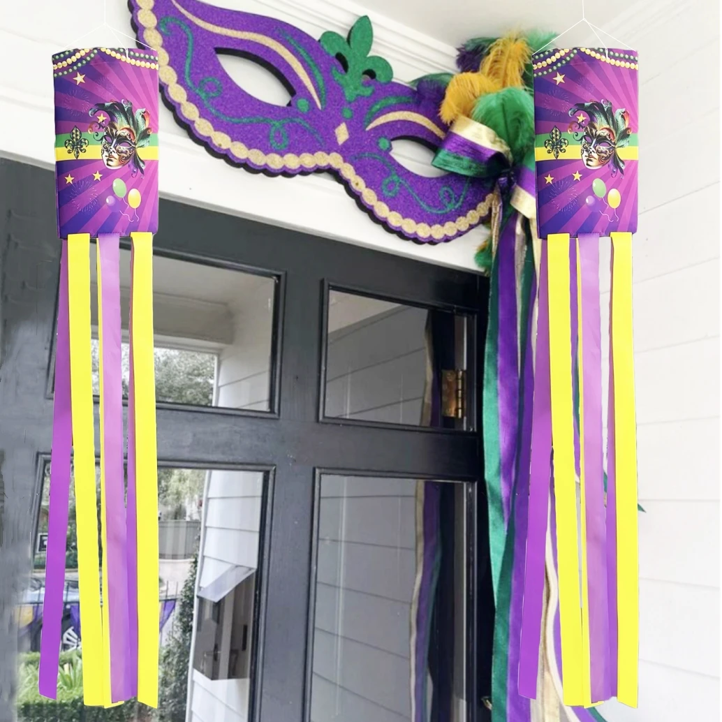 Mardi Gras Fabric Outdoor Windsock, Polyester material, Carnival Garden Celebration Garden Wind spinner Decoration