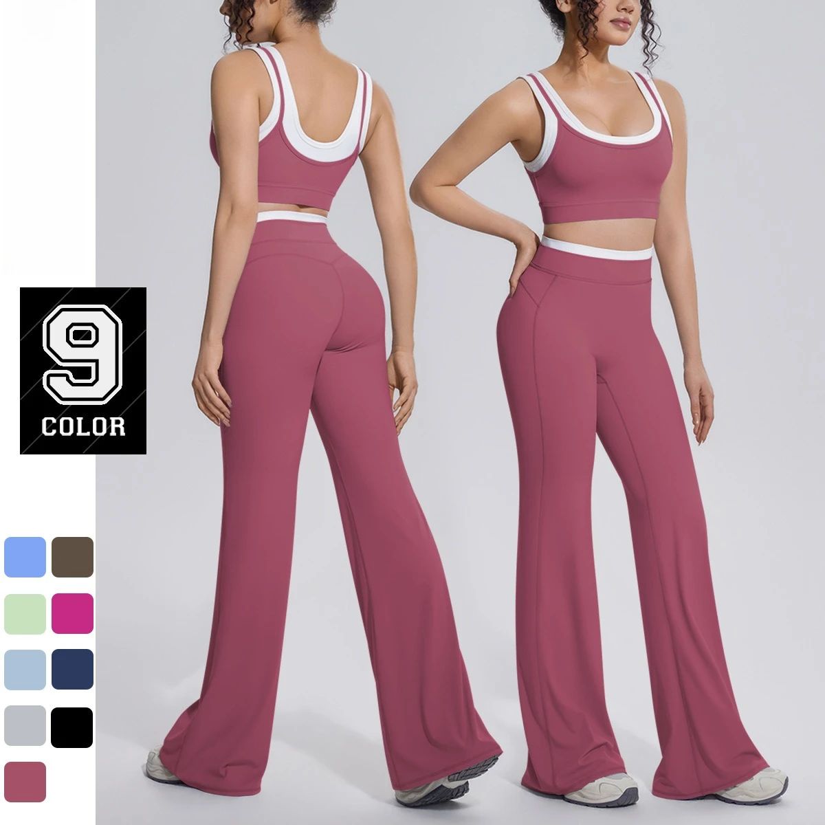 Women's Sports Suit Outfit Flared Pants Set Clothing Fitness Gym Yoga Set 2 Piece Woman Sportswear Workout Clothes Active Wear
