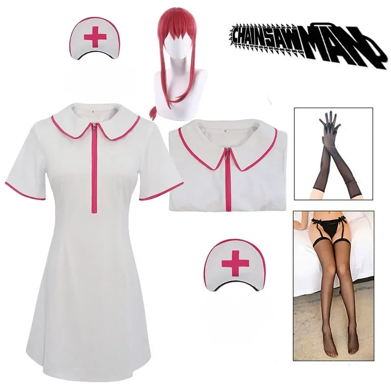 Makima Krankens ch wester Cosplay Kleid Anime Kettensäge Mann Makima Cosplay Krankens ch wester Kleid sexy Uniform Strümpfe Perücke Halloween Kleider für Frauen