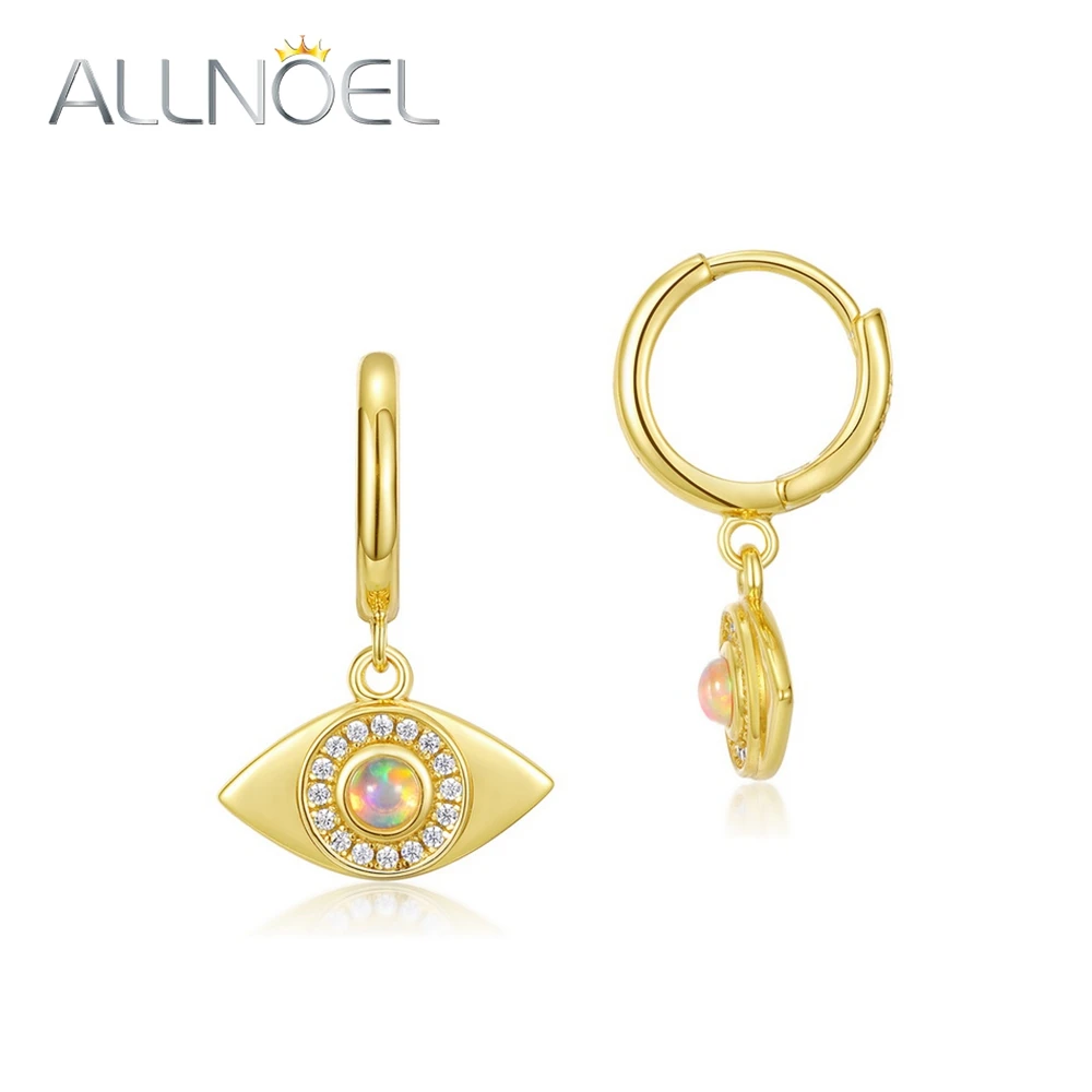 ALLNOEL Original 925 Silver Hoops Free Shipping For Women 3*3mm Synthetic Opal Gold Plated Classic Style Eye 14 February Gifts