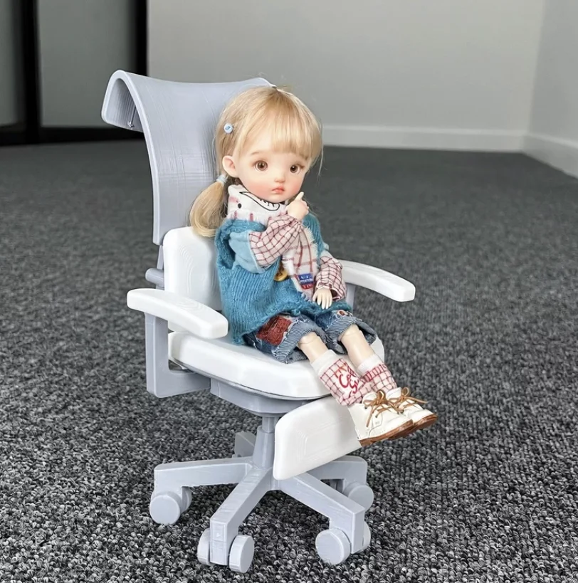 1:6 1:4 1:8 Swivel Gaming Chair for BJD - 3D Printed Ergonomic Office Chair with Wheels, Adjustable Size for BJD Doll