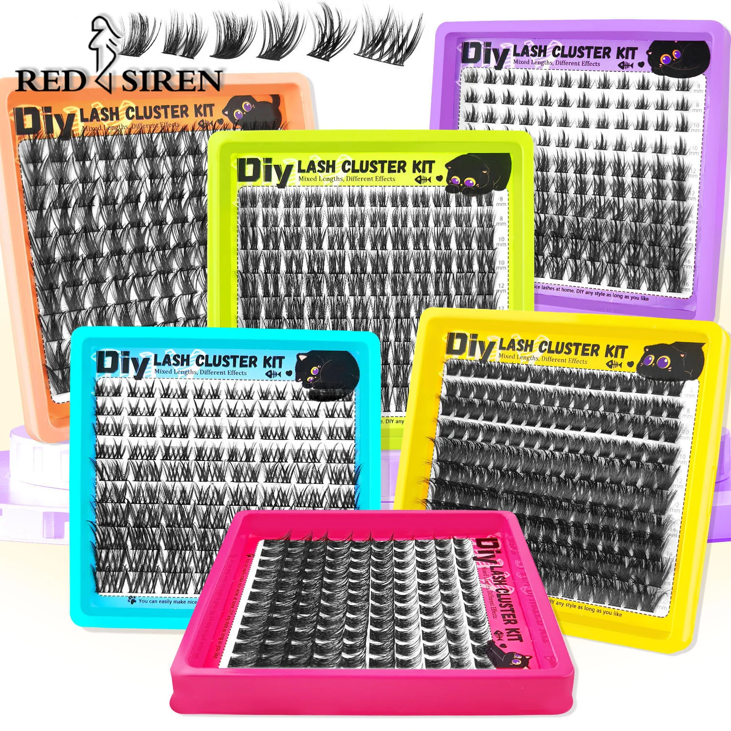 RED SIREN Segmentierte Einzelwimpern, Faux Mink Flauschige Manga-Wimpernbündel, Selbstklebende Künstliche Wimpern für Tägliches Make-up