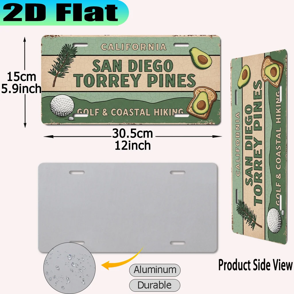 2D Flat - 【2D Flat】 2D Flat - [2D Flat] 1pc, San Diego Torrey Pines Golf and Coastal Hiking Vintage Aluminum Sign | 30.48x15.24
