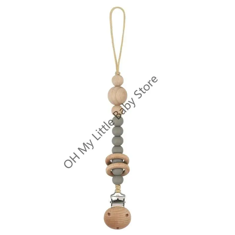 M76C هوة كليب مع سيليكون التسنين حبة حلقة خشبية عضاضة كليب هوة سلسلة سلامة الطفل مهديء مضغ سلسلة ألعاب