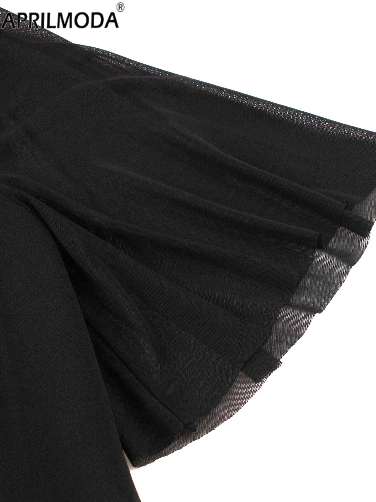 2025 Mesh Black Red Patchwork Elegant Sheer Midi Short Swing Dresses Birthday Prom Party Banquet Women Plain Vintage Swing Dress