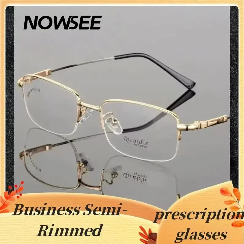 

Classic Business Half-frame Alloy Glasses Frame Anti-Blue Light Prescription Glasses For Men Ultra-Light And Comfortable