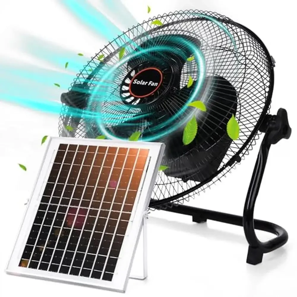 

12 Inch Solar Panel Powered Fan and AC Charger 2 in 1 Portable Exhaust Fan 12W 9V Mini Quiet Fan Camping Hiking Fishing Outdoor