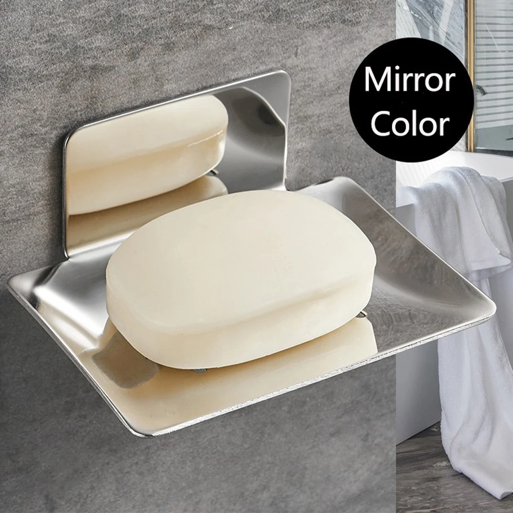

304 Stainless Steel Soap Dishes Self-adhesive Wall Mounted Bathroom Soap Holder Rustproof No Drilling Practical Sponge Tray