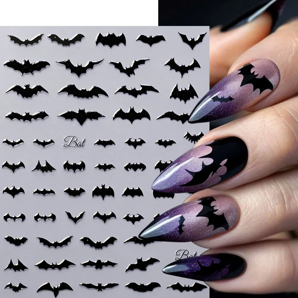 5D in rilievo Halloween Ragno nero Adesivi per unghie Spaventoso Ragnatela nera Decalcomanie per unghie Ragno autoadesivo Forniture per nail art 8 * 10c