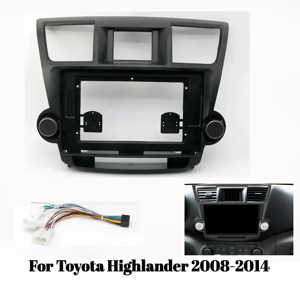 

9-дюймовая рамка для автомобильного радиоприемника с жгутом проводов для Toyota Highlander 2008-2014, Android 2 Din, стерео комплект для установки приборной панели
