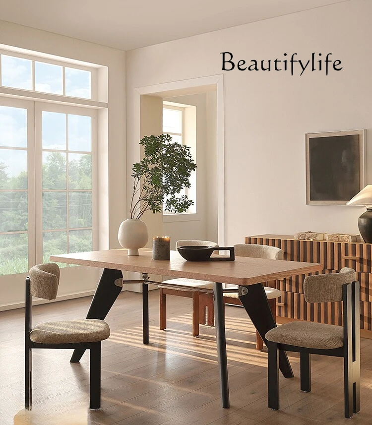 

French dining table and chair combination modern simple minimalist log surprising quiet wind solid wood rectangular dining table