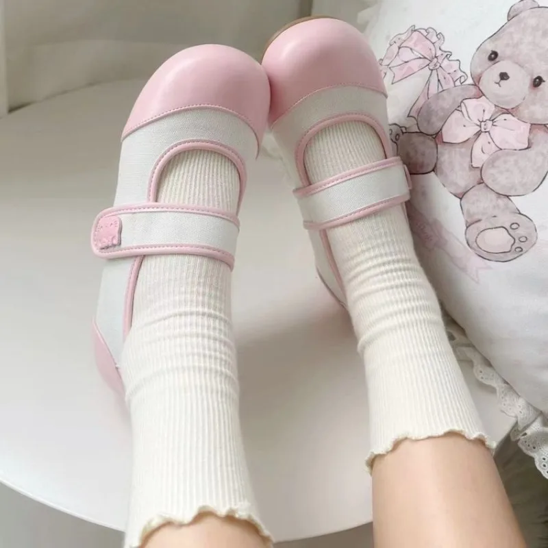 Small cute round toe flat sole single shoe with color matching breathable low heel simple comfortable women's shoes