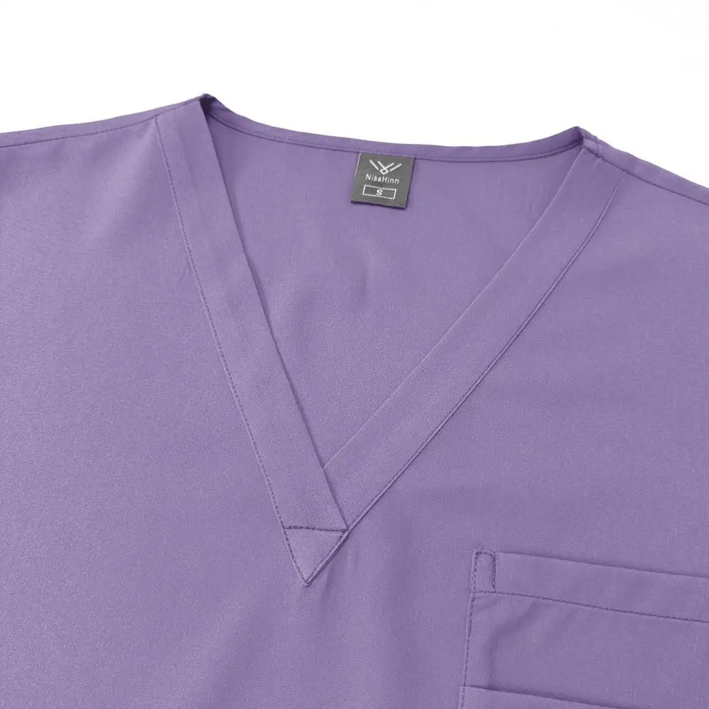 Uniforme clínico rosa macio, cuidados de saúde com bolsos, mulher, farmácia, roupas de trabalho, top e calças, conjuntos de esfoliantes veterinários