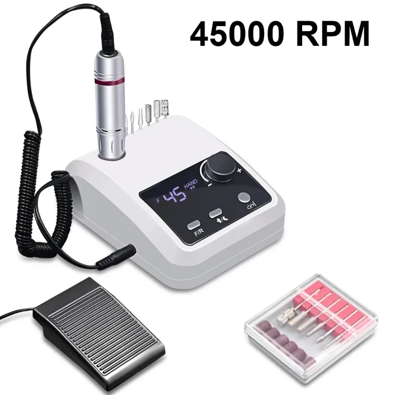 Taladro Eléctrico para Uñas de 45000 RPM, Lima Eléctrica con Pantalla HD, Lápiz de Manicura de Metal, Pulidora Profesional para Uñas 8