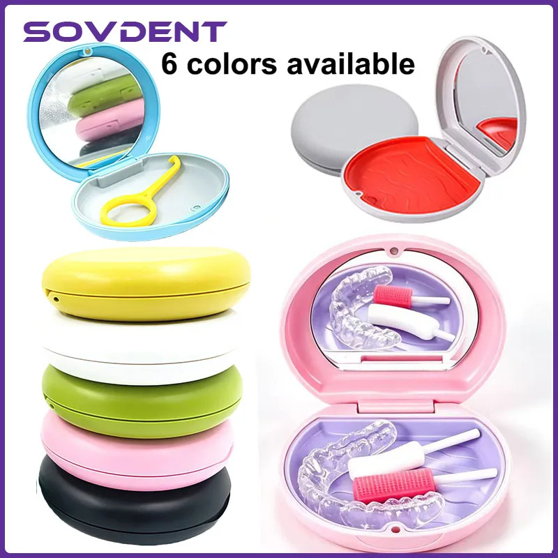 10Pcs Oral Orthodontic Braces Retainer Magnetic Portable Fake Teeth Box Tooth Case With Mirror Travel Denture Storage Box