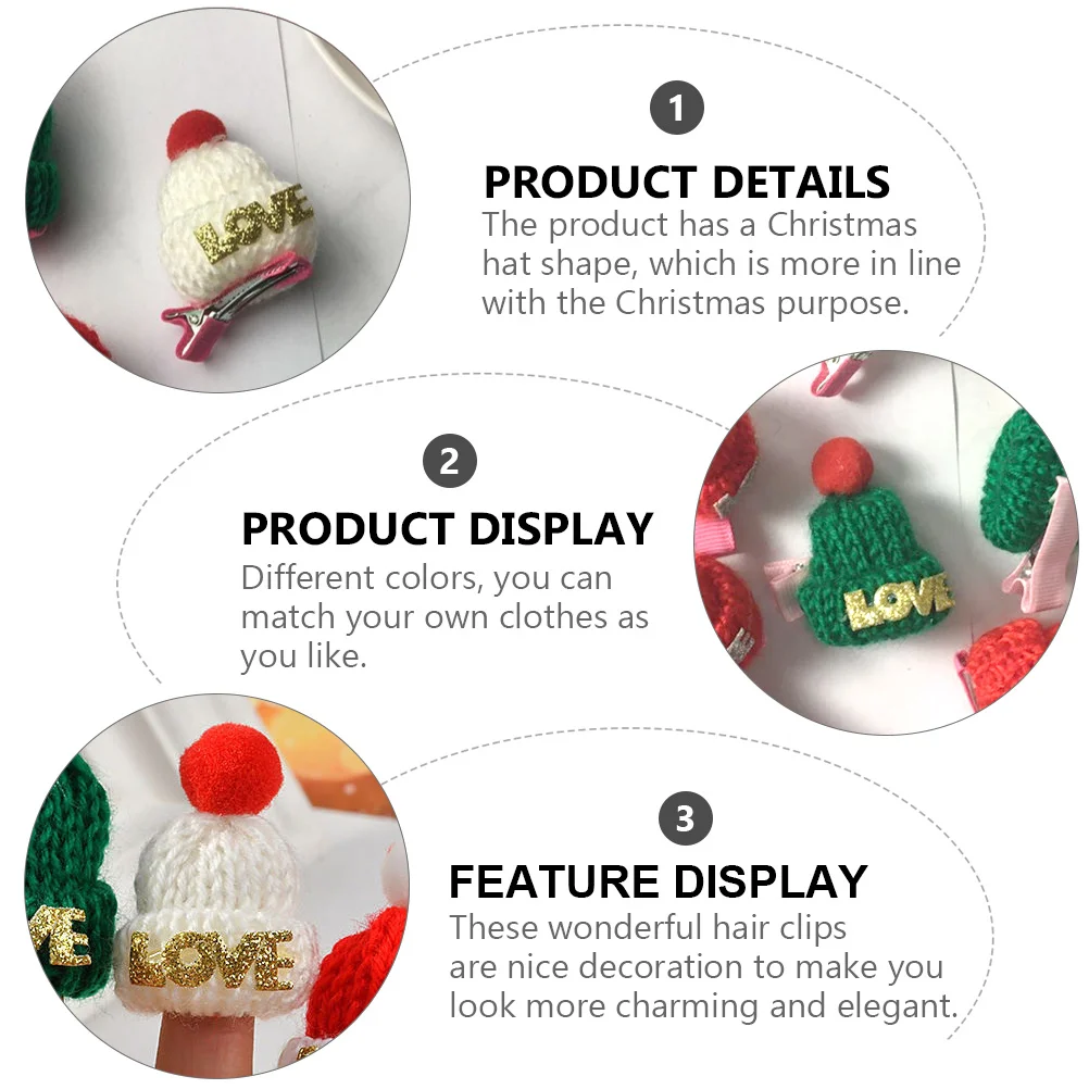 

20Pcs Christmas Hat Hair Clips Adorable Cartoon Barrette Xmas Party Decor Hairpin Accessories Christmas Hair Clips