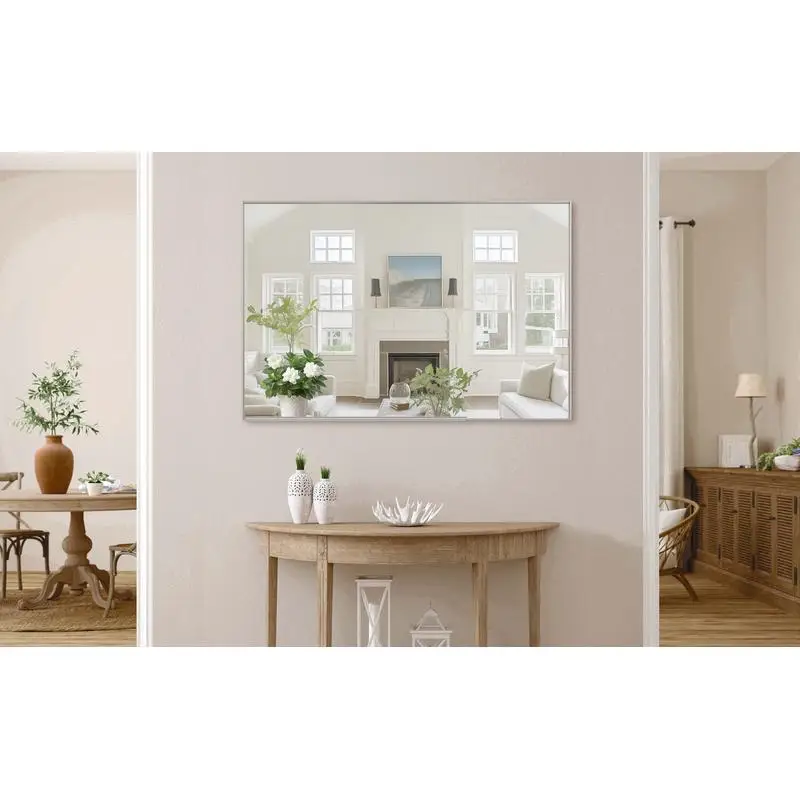 

48x32 Oversized Modern Rectangle Bathroom Mirror with Silver Frame Decorative Large Wall Mirror for Bathroom Living Room