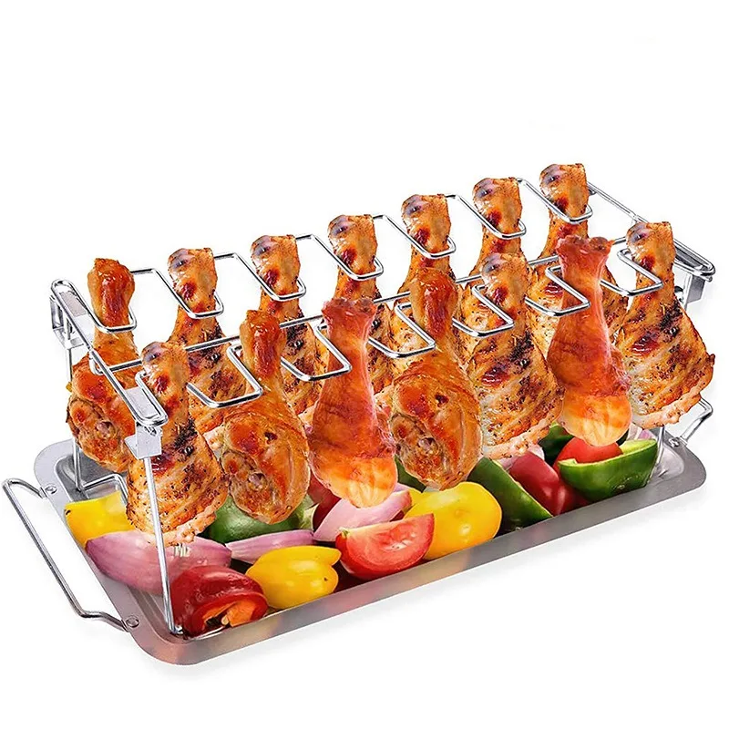 Grill Röster Stand Tablett Zusammenklappbare Edelstahl Huhn Flügel Bein Braten Fleisch Rack Antihaft Tragbare Outdoor BBQ Werkzeuge