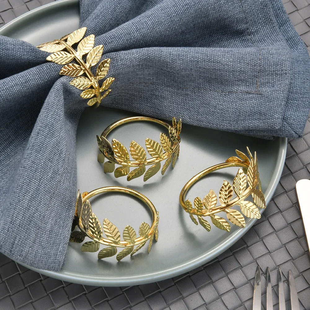 Simulation Leaf Napkin Ring Gold Metal Napkin Holder Creative Hotel Circle for Party Dining Table Anniversary Birthday Christmas