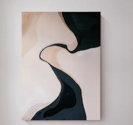 Decoratieve schilderijen voor de woonkamer in minimalistische wabi-sabi stijl, met abstracte en driedimensionale textuurlijnen.