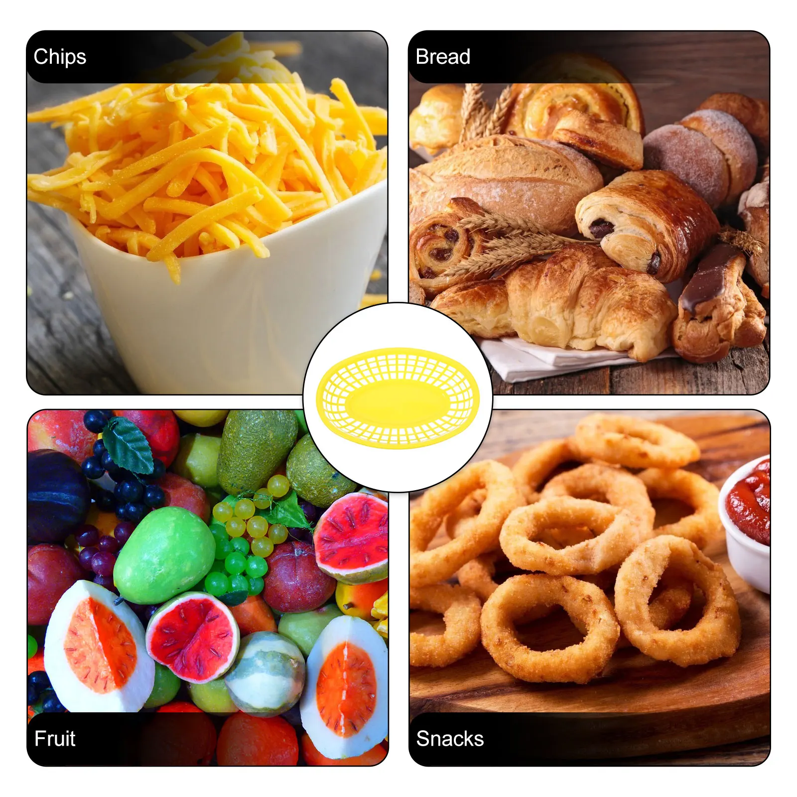 

6Pcs Reusable Plastic Food Baskets Multi-Function Oval Fry Basket Compact Snack Storage Household Kitchen Restaurant