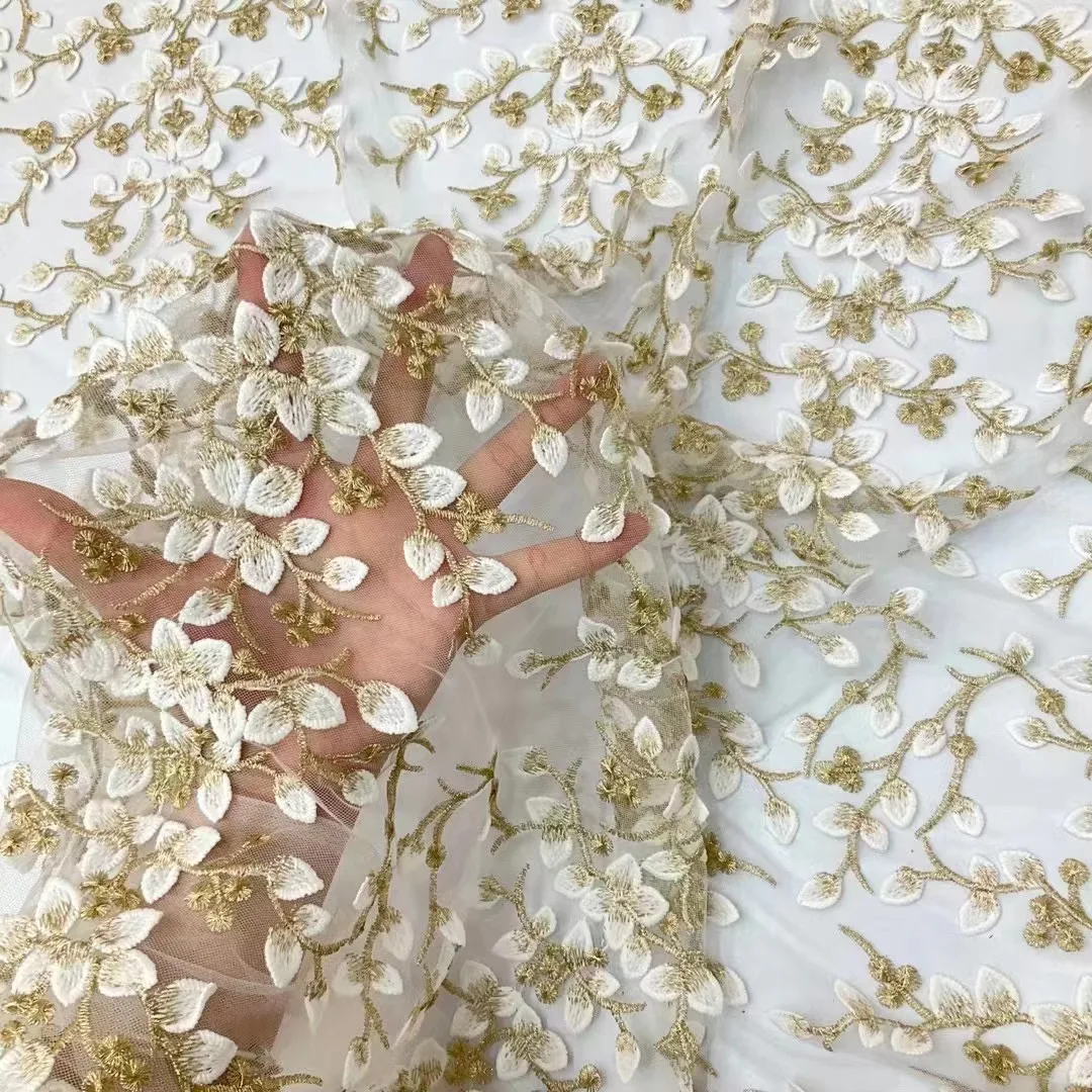 1 Yard Fashion Tulle Floral Plant Embroidery High-End Feeling Dress Lace Fabric Gown DIY Craft Garment Accessories for Dresses