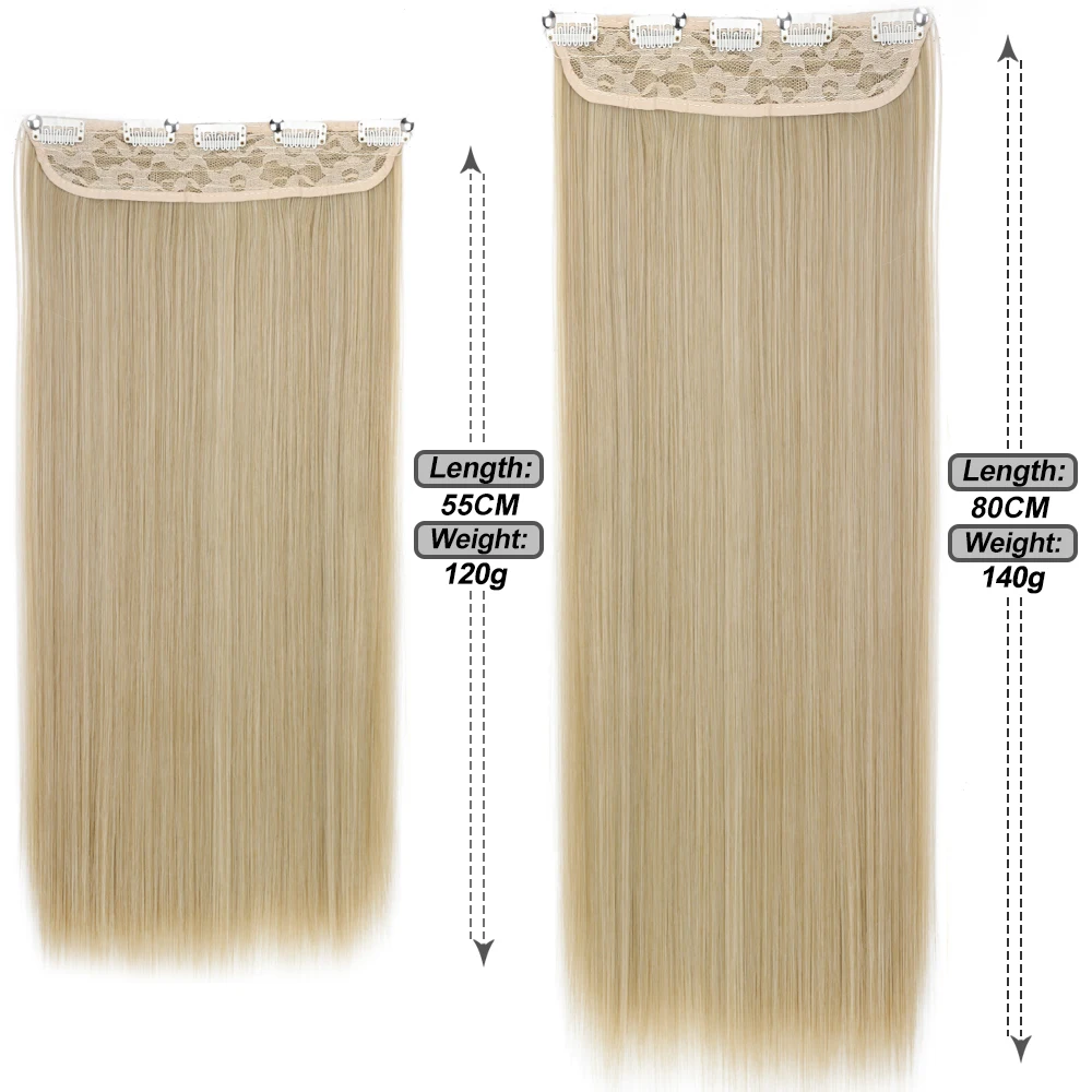 Synthetic Natural Long Straight 5 Clips Hair Extensions 22Inch Clip On Extensions High Tempreture Black Blonde For Women