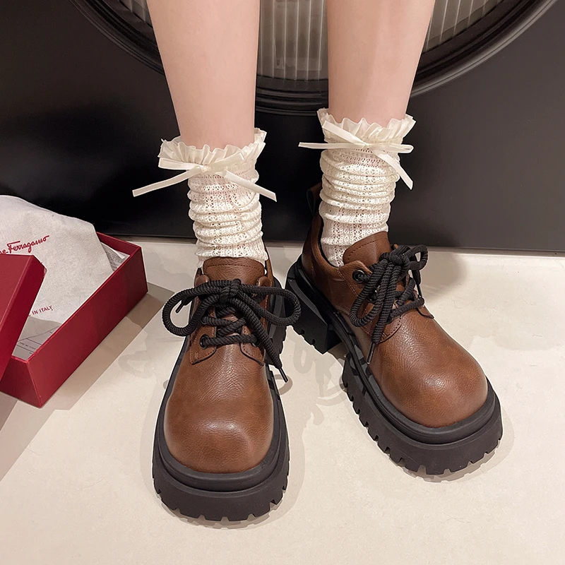 

Shoes Woman 2024 Oxfords Clogs Platform Female Footwear Autumn Loafers With Fur New Leather Retro Creepers On Heels Dress Summer